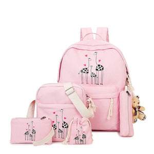 6Pcs/Sets Cartoon School Backpack Canvas Bag Teenage Students Large Schoolbag