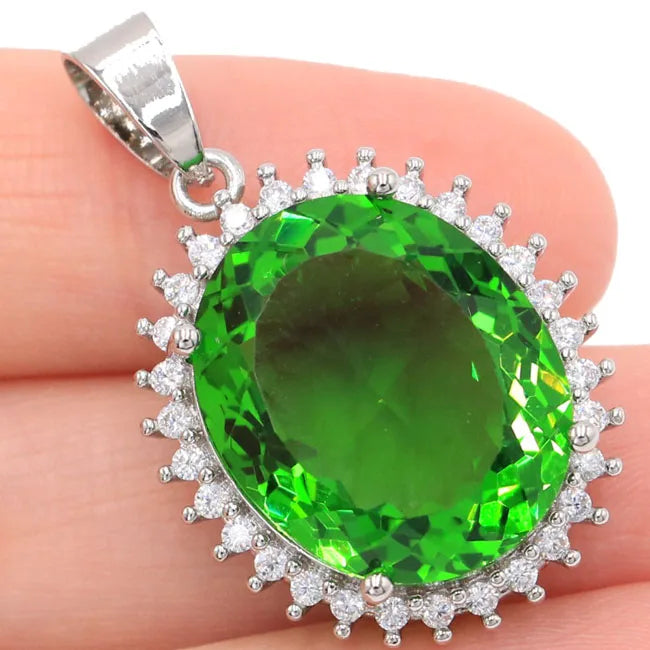 925 Sterling Silver Pendant Oval Gemstone Morganite Tsavorite Garnet Ruby CZ