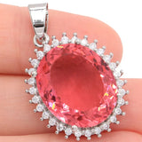 925 Sterling Silver Pendant Oval Gemstone Morganite Tsavorite Garnet Ruby CZ