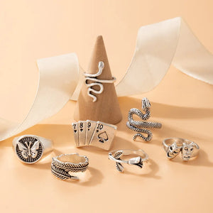 7 Pcs Retro Play Cards Mask Geometric Ring Set Hand Accessories