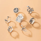 7 Pcs Retro Play Cards Mask Geometric Ring Set Hand Accessories