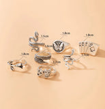 7 Pcs Retro Play Cards Mask Geometric Ring Set Hand Accessories