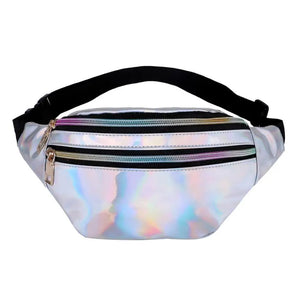 Glossy Laser Zipper Waist Pack Crossbody Bag