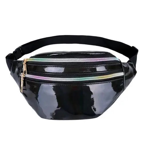 Glossy Laser Zipper Waist Pack Crossbody Bag