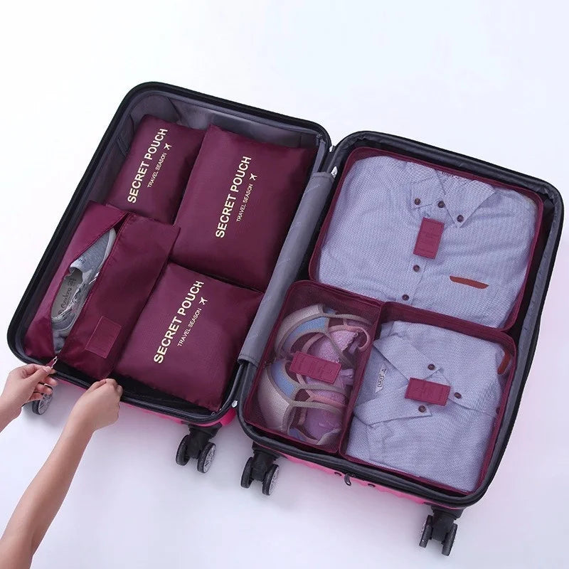 7PCs Travel Bag Packing Cubes Shoes Clothing Pouches Waterproof