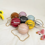 Kids Shoulder Bag Cross-Body Pack Metal Chain Strap Round Basketball Pockets