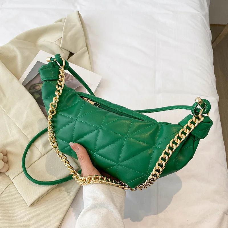 Thick Chain Shoulder Bag Crossbody Bags Plaid Pu Leather Handbags