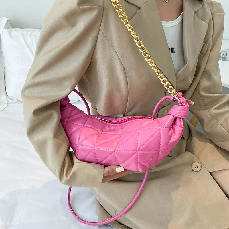 Thick Chain Shoulder Bag Crossbody Bags Plaid Pu Leather Handbags