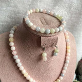 8MM Morganite Natural Stone Jewelry Set Bead Necklace Earrings Bracelet