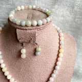 8MM Morganite Natural Stone Jewelry Set Bead Necklace Earrings Bracelet