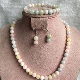 8MM Morganite Natural Stone Jewelry Set Bead Necklace Earrings Bracelet
