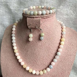 8MM Morganite Natural Stone Jewelry Set Bead Necklace Earrings Bracelet