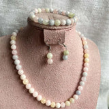 8MM Morganite Natural Stone Jewelry Set Bead Necklace Earrings Bracelet