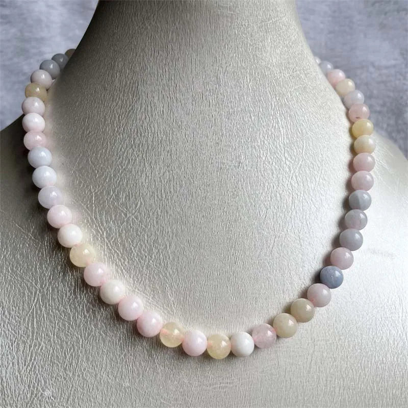 8MM Morganite Necklace Pink Green Natural Stone Beads Jewelry