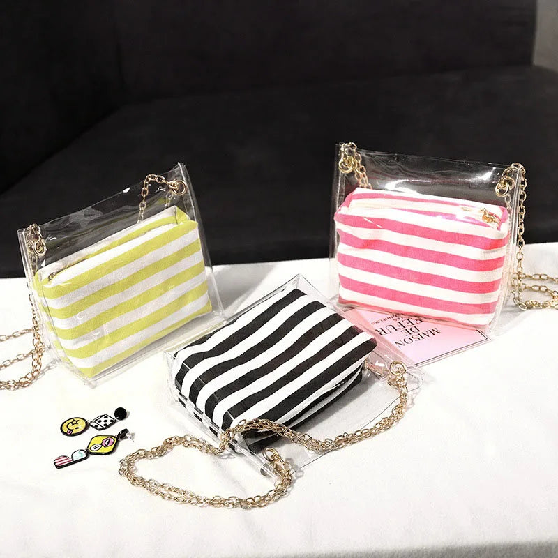 8PCS Transparent Jelly Shoulder Bags Women Handbag Chains L