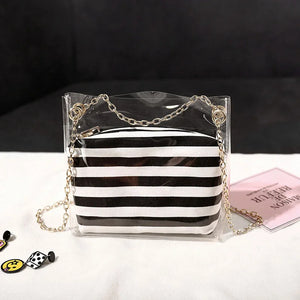 8PCS Transparent Jelly Shoulder Bags Women Handbag Chains L