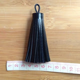 8cm Leather Tassel Key Chain Long PU Leather Key Ring Silver Beads Chain Pendant