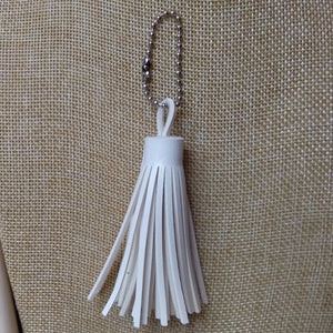 8cm Leather Tassel Key Chain Long PU Leather Key Ring Silver Beads Chain Pendant