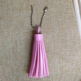 8cm Leather Tassel Key Chain Long PU Leather Key Ring Silver Beads Chain Pendant