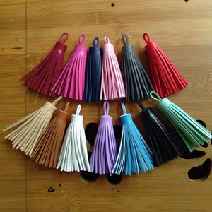 8cm Leather Tassel Key Chain Long PU Leather Key Ring Silver Beads Chain Pendant