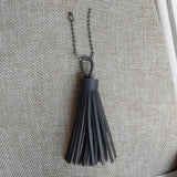 8cm Leather Tassel Key Chain Long PU Leather Key Ring Silver Beads Chain Pendant