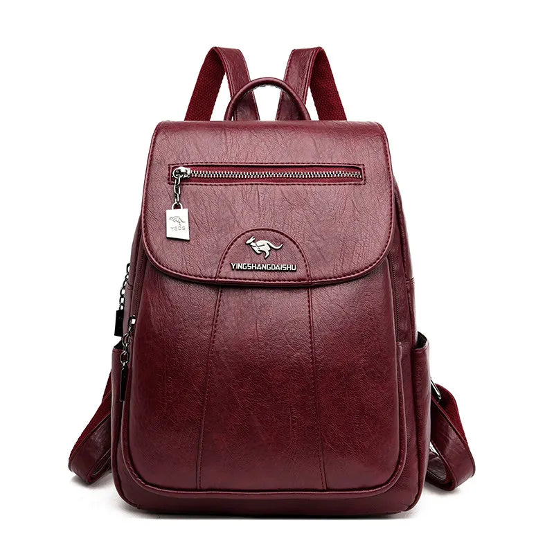 Vintage Soft Leather Backpack for Women Casual Travel Ladies Bagpack