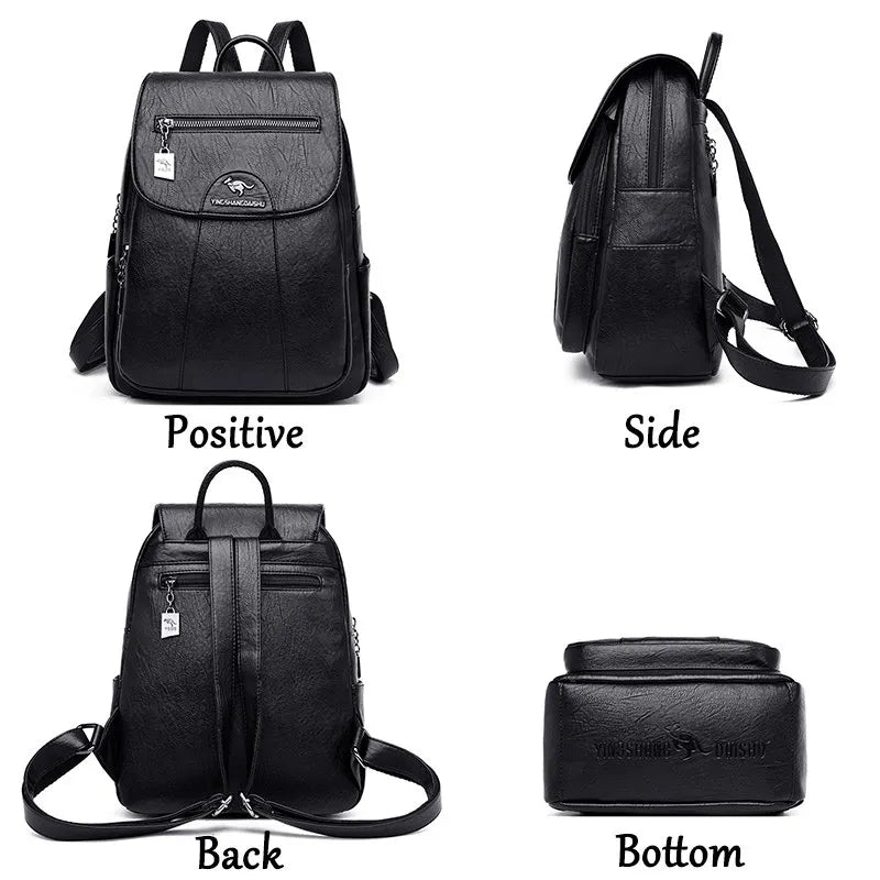 Vintage Soft Leather Backpack for Women Casual Travel Ladies Bagpack