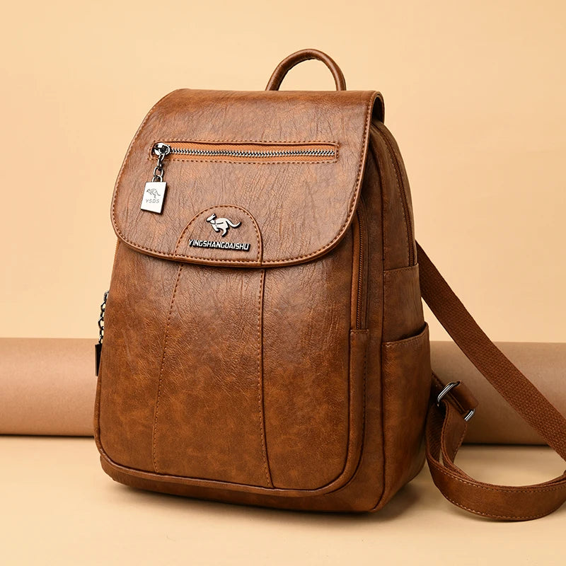 Vintage Soft Leather Backpack for Women Casual Travel Ladies Bagpack