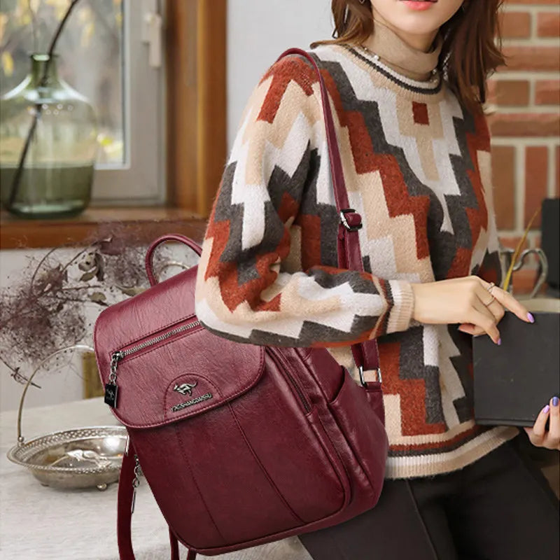 Vintage Soft Leather Backpack for Women Casual Travel Ladies Bagpack
