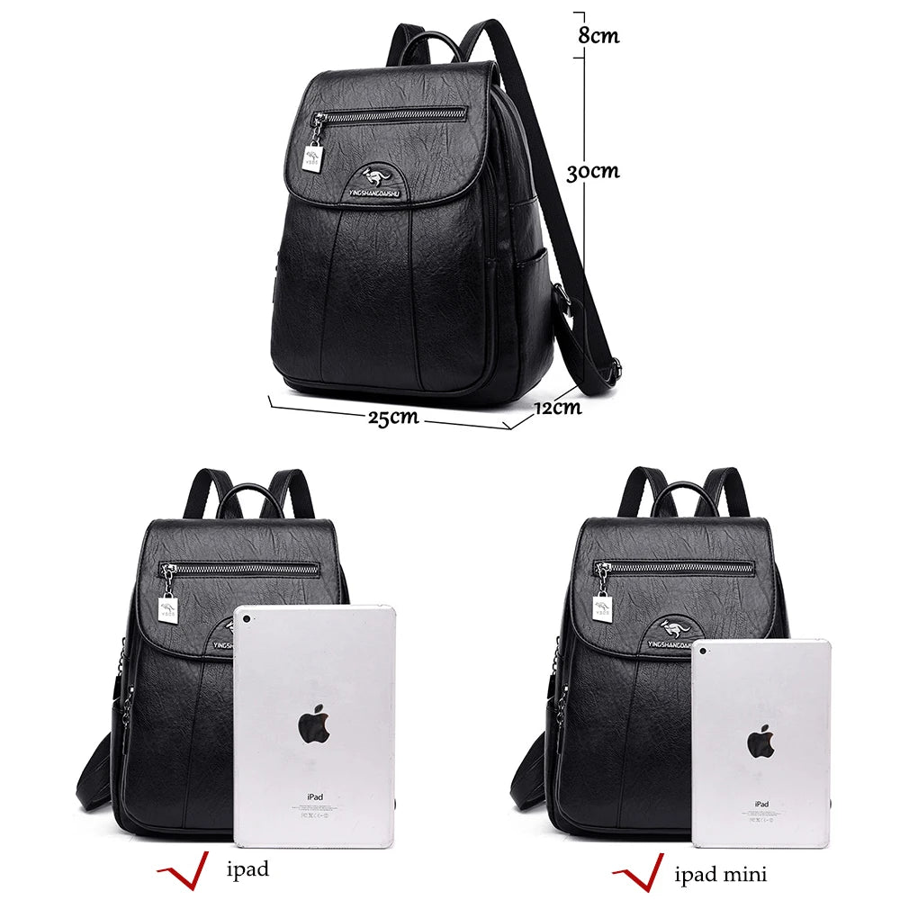 Vintage Soft Leather Backpack for Women Casual Travel Ladies Bagpack