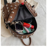 9 Inch Women Backpack with Rivets, Pu Travel Bag