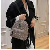 9 Inch Women Backpack with Rivets, Pu Travel Bag