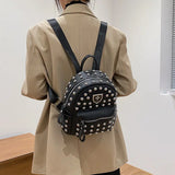 9 Inch Women Backpack with Rivets, Pu Travel Bag