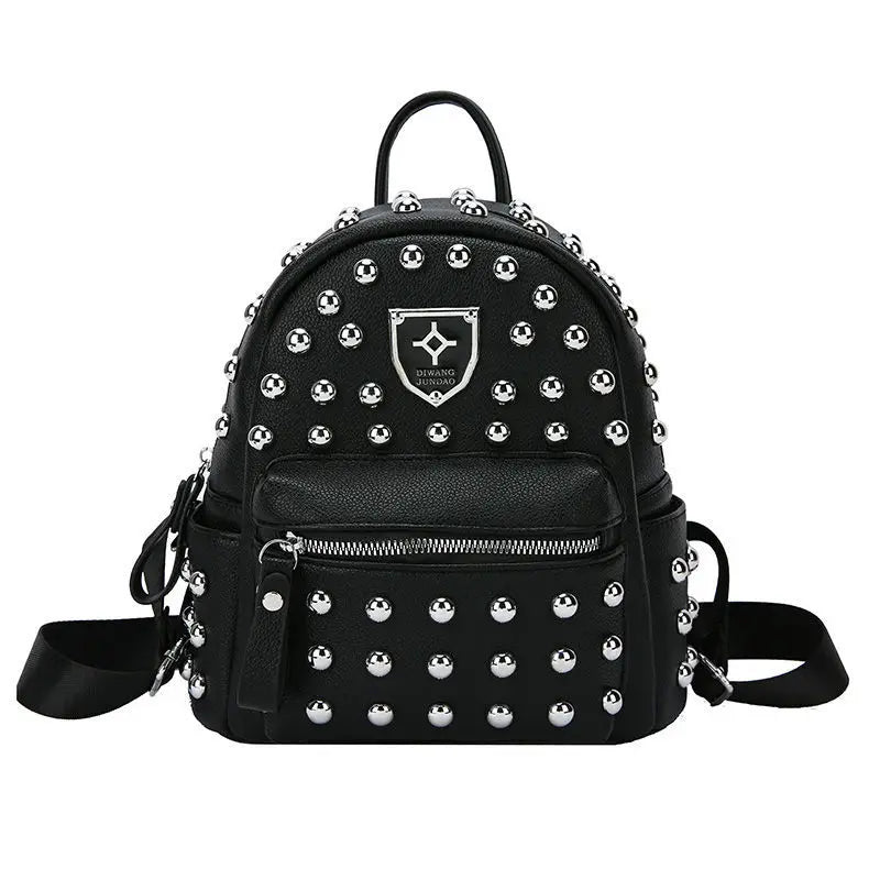 9 Inch Women Backpack with Rivets, Pu Travel Bag