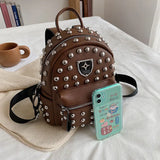 9 Inch Women Backpack with Rivets, Pu Travel Bag