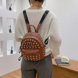 9 Inch Women Backpack with Rivets, Pu Travel Bag