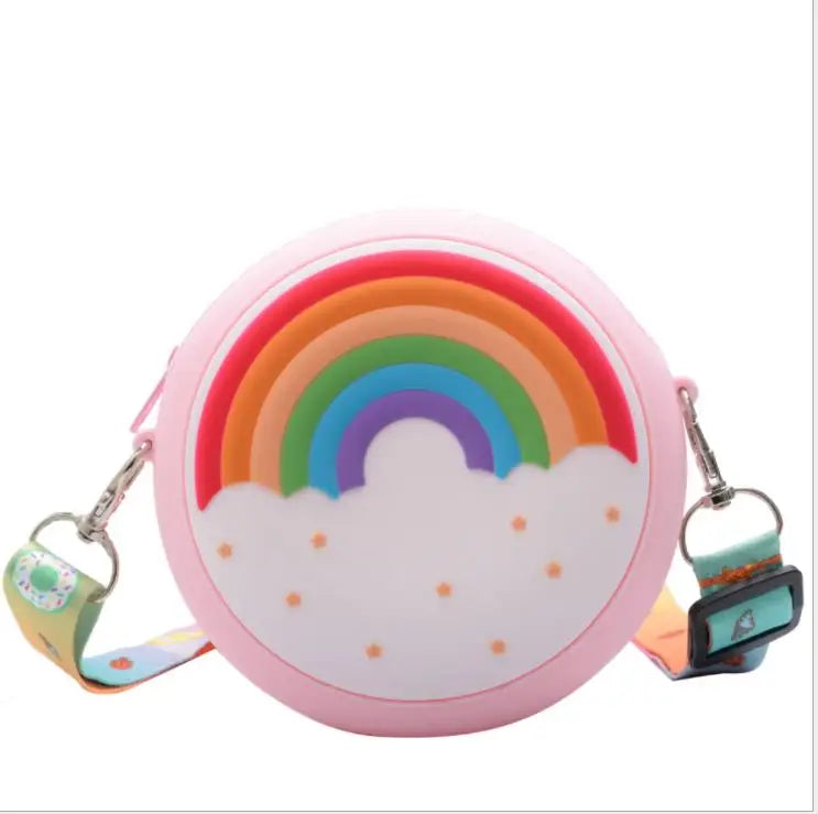 Kids Shoulder Bag Cross-Body Pack Round Adjustable Wide Strap Rainbow Donut