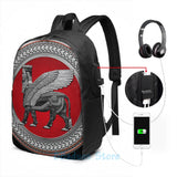 Assyrian Winged Bull & Lamassu USB Charge Backpack Men Women Travel