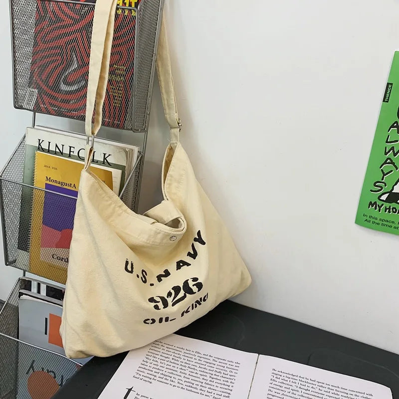 90s Canvas Oversized Slouchy Bag Y2k Stylish School Laptop Handbag