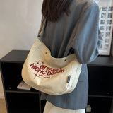 90s Y2K School Book Crossbody Bag Canvas Embroidery Hobo Slouchy Shoulder Bag