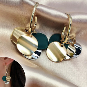 925 Silver Geometric Distortion Circle Earrings Ins Green Mori Long Earrings