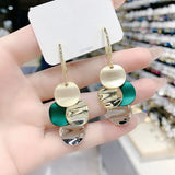925 Silver Geometric Distortion Circle Earrings Ins Green Mori Long Earrings