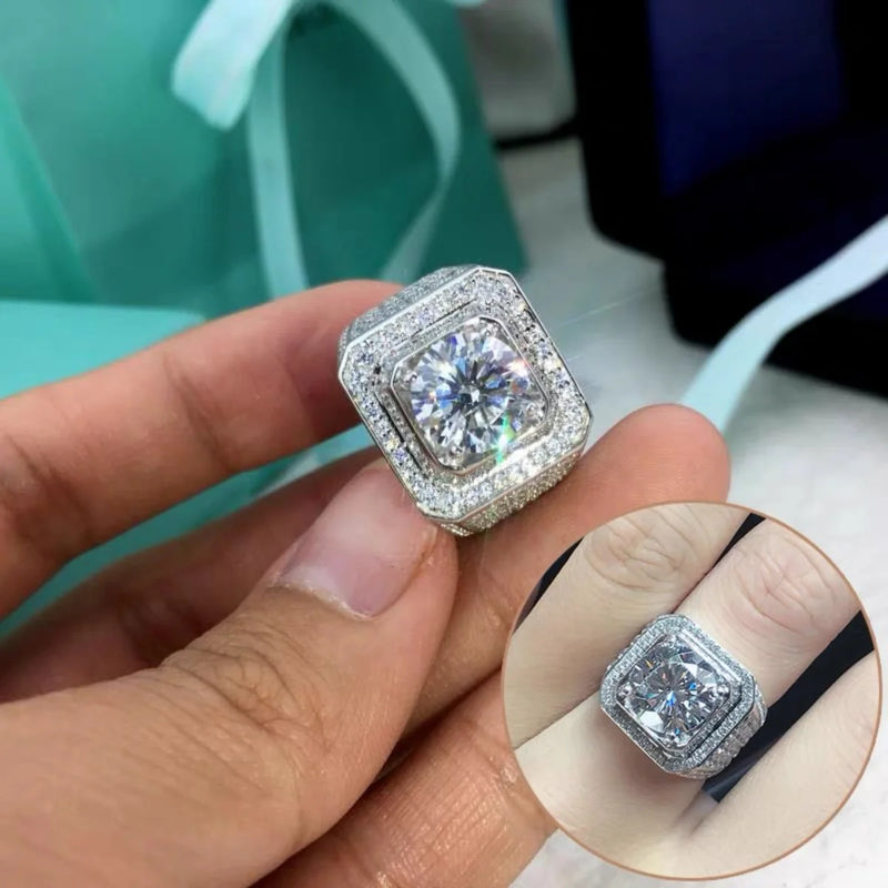 925 Silver 2 Ct Diamond Ring for Men Gemstone 925 Jewelry
