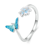 925 Silver Colorful Dragonfly Bracelet Ring Set