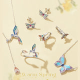 925 Silver Colorful Dragonfly Bracelet Ring Set