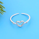 925 Silver Heart Frame Finger Chain Ring Engagement Wedding Valentine Bague