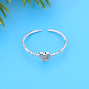 925 Silver Heart Zircon Chain Ring for Girls