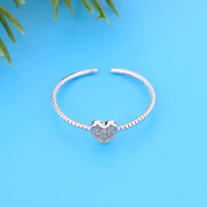 925 Silver Heart Zircon Chain Ring for Girls