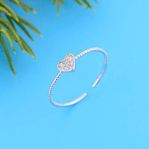 925 Silver Heart Zircon Chain Ring for Girls