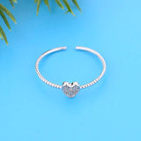 925 Silver Heart Zircon Chain Ring for Girls